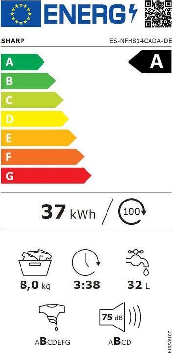 Label énergétique Sharp ES-NFH814CADA-FR (8 kg, Gauche)