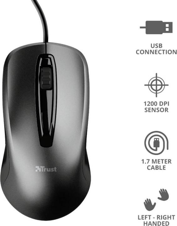 Produktbild Trust Carve Maus USB Typ-A Optisch 1200 DPI Beidhändig (Kabelgebunden)