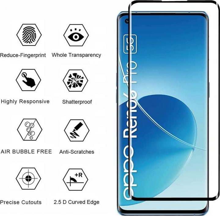Actual product image Screenguard Oppo Reno6 Pro 5G Full Screen Protective Glass Film 2.5D 9H (1 Piece, Oppo Reno 6 Pro 5G)