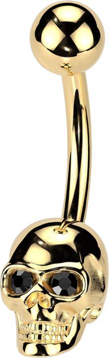 Image du produit Star Piercing Banane vergoldet mit Kugel vergoldet und Totenkopf Kristalle schwarz (sans laiton, Acier chirurgical 316L)