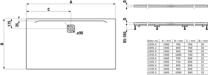 Actual product image Laufen Pro shower tray, 1600x1000x33mm, super flat, H2119550