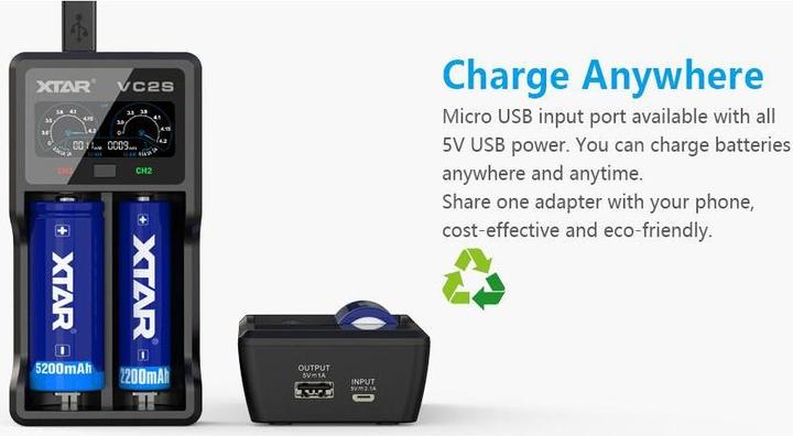 Immagine prodotto Xtar Caricatore VC2S (1 pz., D, AAAA, AAA, A, AA, C, Batteria + Caricabatterie)