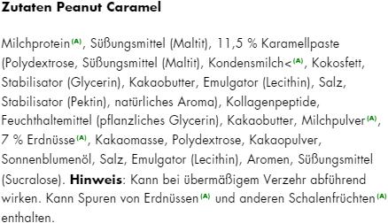 Valeurs nutritives et ingrédients ESN Designer (Cacahuètes-Caramel, 12 pcs, 540 g)