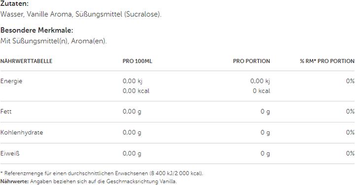 Valori nutrizionali e ingredienti Body Attack Flav Drops (Vaniglia, 1 pz.)