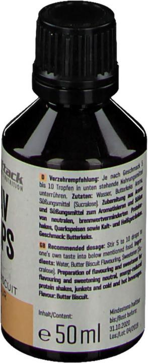 Valeurs nutritives et ingrédients Body Attack Flav Drops (Butter Biscuit, 1 pcs)