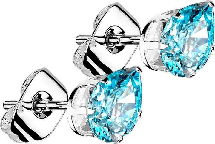 Actual product image Star Piercing Stud earrings silver with drop crystal aqua (Surgical steel 316L, without brass)