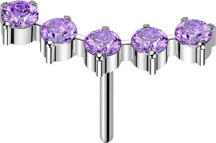 Actual product image Star Piercing Threadless curved silver five round crystals violet (without brass, Titanium G23)