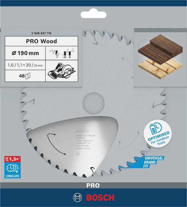 Actual product image Bosch Professional Zubehör PRO Wood cordless circular saw blade, 190 x 1.6 x 30 mm