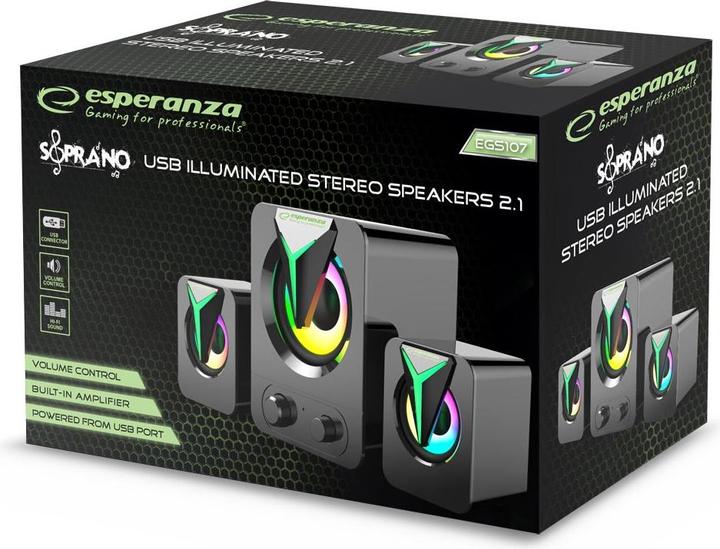 Actual product image Esperanza EGS107 speakers 2.1 usb led rainbow soprano