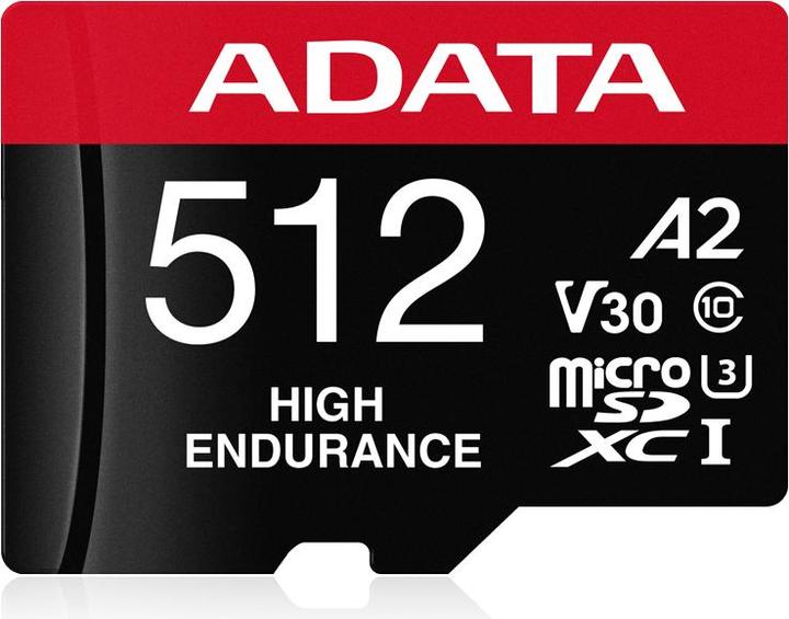 Image du produit Adata High Endurance 512 Go microSDXC (UHS-I U3, Class 10, V30, A2) (512 Go, microSDXC, U3, UHS-I)
