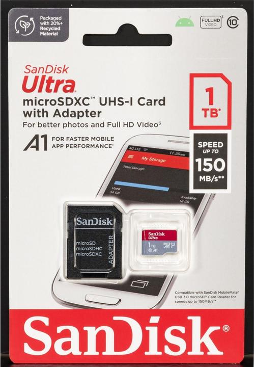 Produktbild SanDisk Ultra mit Adapter (1000 GB, microSDXC, U1, UHS-I)