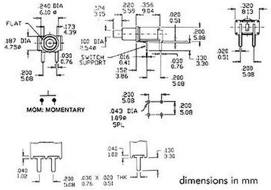 Immagine prodotto Velleman Interruttore a pulsante subminiaturizzato orizzontale a 90° Spst Off-(On)