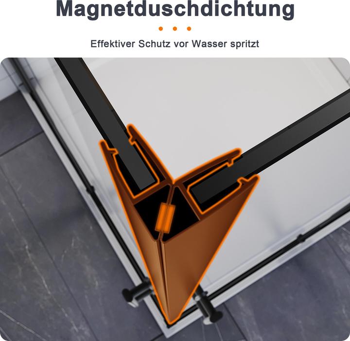Actual product image SONNI Folding door, shower enclosure, corner entry, shower cubicle, 90 x 120 cm, black, 6 mm, glass (120 cm, 90 cm, 195 cm)