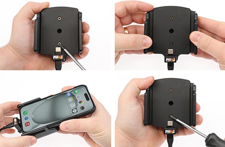 Produktbild Brodit einstellbarer Halter (seitlich) Aktiv USB, 12V, für APPLE iPhone 15, inkl. USB-Ladegerät, fü