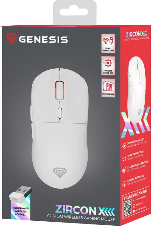 Actual product image Genesis Mysz Mysz Dla Graczy Zircon Xiii Custom Bezprzewodowa 26000dpi Biała Gamingowa (Cable)