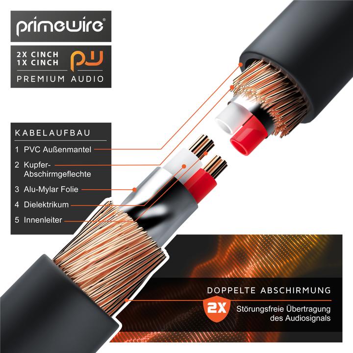 Immagine prodotto Primewire Cavo audio Cinch - Cavo coassiale a Y - Cavo per subwoofer - Da 1 spina Cinch a 2 spine Cinch (7.50 m, Cinch)