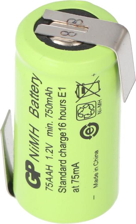 Produktbild GP Batteries GP Akku GP75AAH 2/3AA NiMH-Akku mit Lötfahne Z-Form 14x29mm (2/3 AA, 750 mAh)