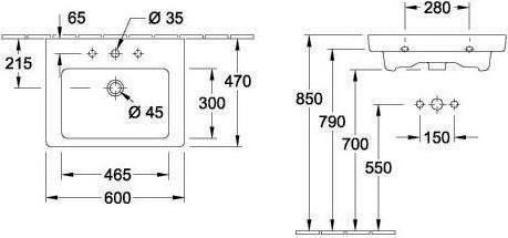 Immagine prodotto Villeroy & Boch Lavabo V&B SUBWAY 2.0 600x470mm, con ÜL bianco (470 mm, 600 mm)