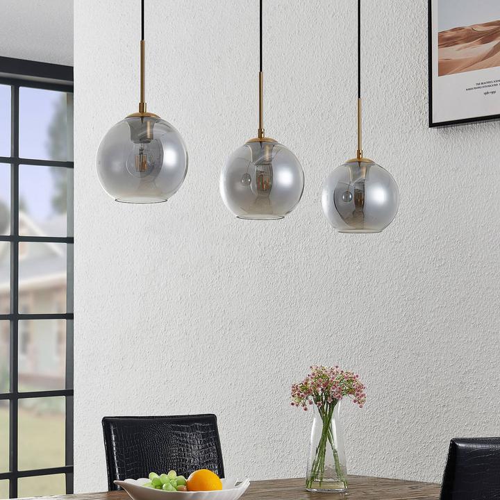 Produktbild Lindby Hiwana 3 Pendelleuchte Smoke/Brass (E27)