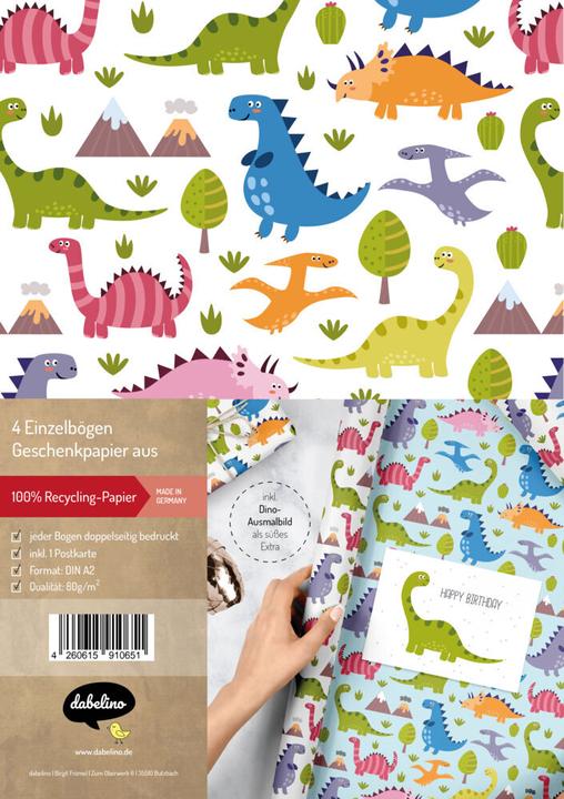 Image du produit Dabelino Set de papier cadeau pour enfants : Dinosaur (Papier cadeau, 4 x)