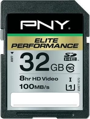 Actual product image PNY SDHC Card 32GB, Class 10, Elite Perf (32 GB, SDHC, U3, UHS-I)