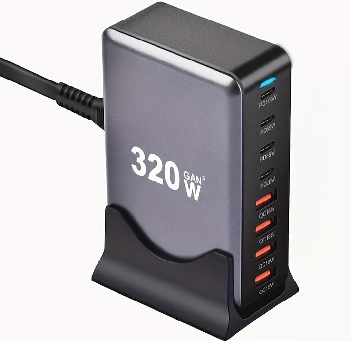 Actual product image PhoneLook Schnellladegerät 320W Hub GaN III USB-C 8 Ports für PC/Tablet/Smartphone mit CH/EU Stecker (320 W)