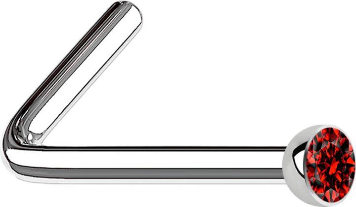 Produktbild Star Piercing Nasenstecker gewinkelt silber mit Kristall rot (Chirurgenstahl 316L, ohne Messing)