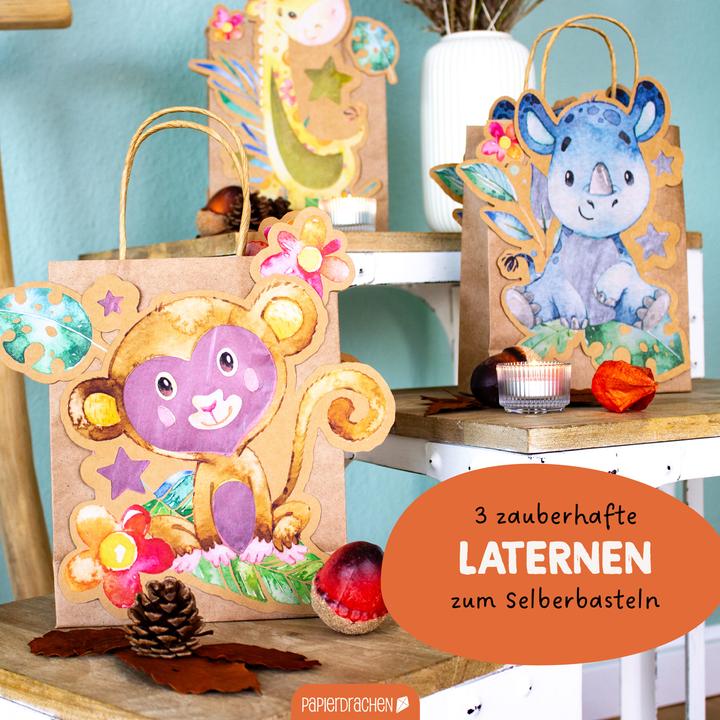 Actual product image Papierdrachen 3 children's lanterns wild animals/Africa - Set 8
