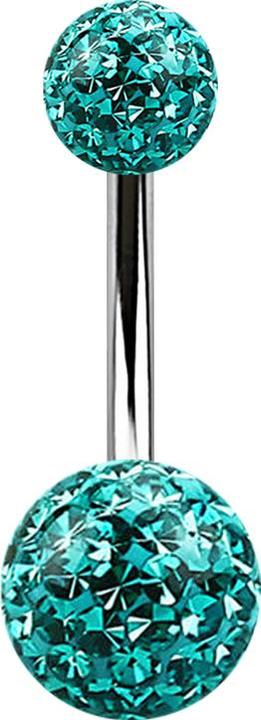 Actual product image Star Piercing Banana silver with two crystal balls turquoise Epoxy protective layer (without brass, Surgical steel 316L)
