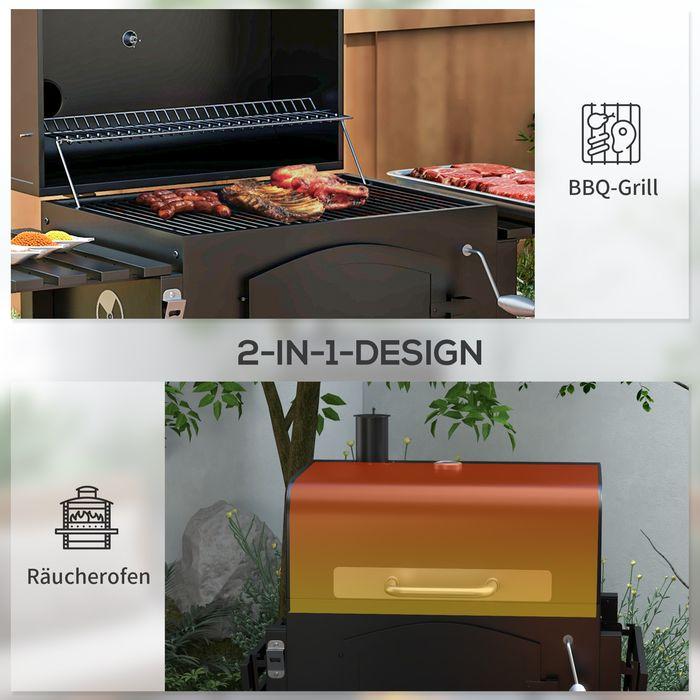 Image du produit Swisshandel24 Barbecue au charbon de bois BBQ Barbecue de jardin avec couvercle, étagères, fumoir, plaque (54 cm)
