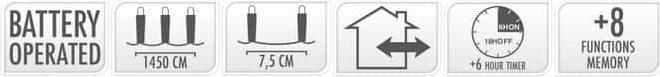 Productafbeelding Nampook ŁAŃCUCH LED 192L CIEPŁY na baterie 14,5m +8FUNKCJI,TIMER 3x AA 1,5V (14.50 m)
