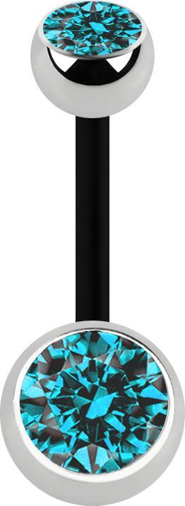 Actual product image Star Piercing Banana black with two balls silver crystal aqua (Surgical steel 316L, without brass, Bioflex)