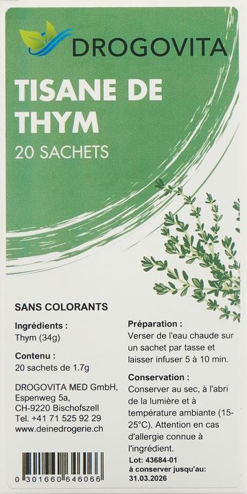Valori nutrizionali e ingredienti Drogovita Tè al timo Btl 20 Capsule (62 g)
