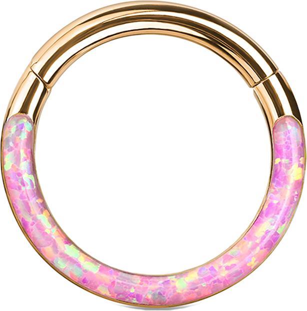 Actual product image Star Piercing Micro segment ring hinged rose gold front opal stripe pink (without brass, Surgical steel 316L)