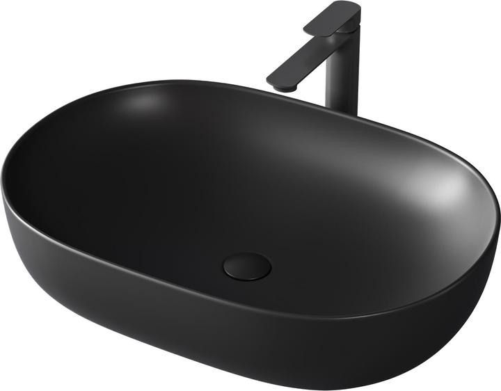 Emke Countertop washbasin, 600 x 415 x 135 mm, ceramic, rounded rectangle, matt black (415 mm, 600 mm)
