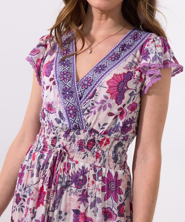 Produktbild Joe Browns Border Print Floral Shirred Waist V-Neck Tassel Dress (36)
