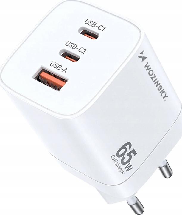 Wozinsky CGWCW 65W USB-A / 2 x USB-C GaN wall charger - white (65 W)