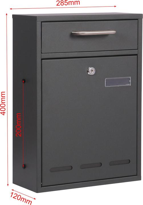 Actual product image Wiltec 2x3 Wall Mounted Letter Box V53 Anthracite Lockable Post Box Mailbox with Viewing Slot