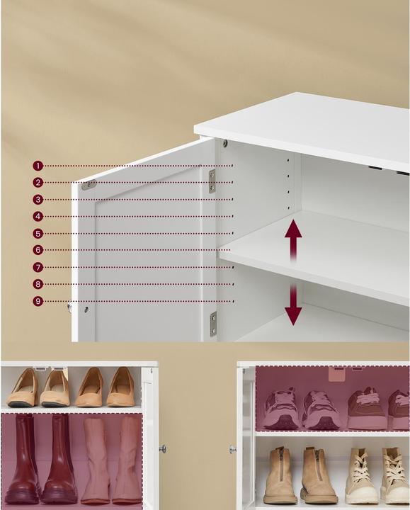Actual product image Vasagle Country style shoe cabinet 120 x 70 cm, white (120 x 70 x 35 cm)