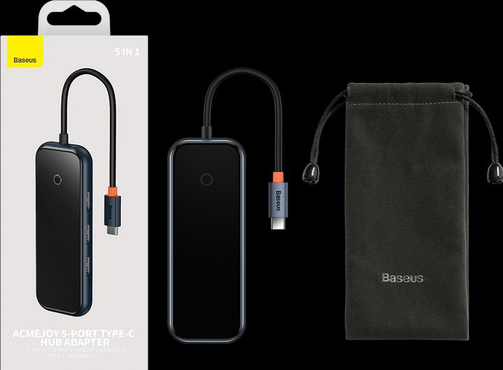 Actual product image Baseus AcmeJoy 5-Port Type-C HUB AdapterType-C to HDMI*1+USB3.0*2+USB2.0*1+Type-C PD&Data *1Dark Gray (USB-C, 5 Ports)