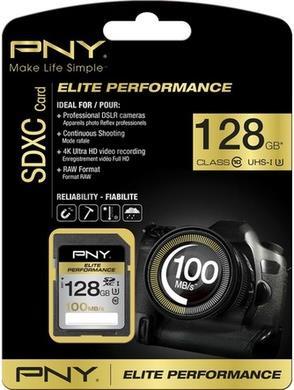 Actual product image PNY SDXC Card 128GB, Class 10, Elite Perf (128 GB, SDXC, U3, UHS-I)