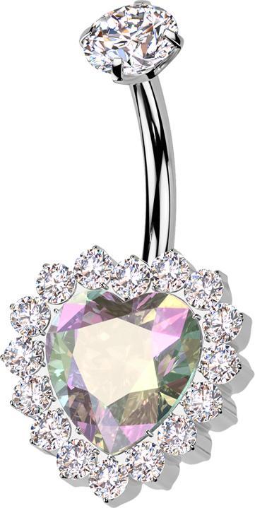 Star Piercing Banane Innengewinde silber Kristall silber gefasst und Kristallherz multicolor Kristalle silber (ohne Messing, Titan G23)