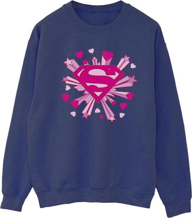 Actual product image Womens/Ladies Superman Pink Hearts And Stars Logo Sweatshirt (XL)