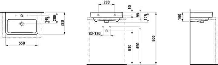 Actual product image Laufen PRO S Compact countertop washbasin, without tap hole, without overflow, US gesch., 550x380mm (560 mm, 210 mm)