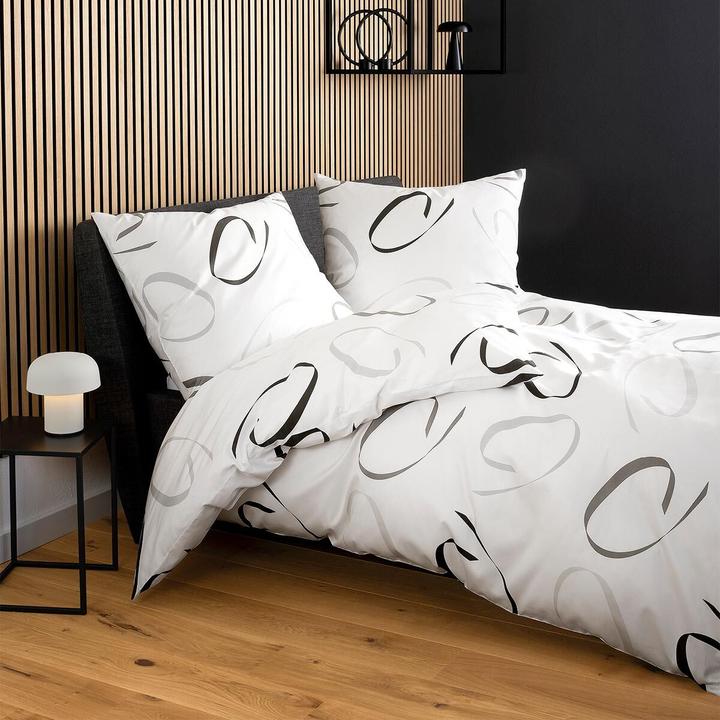 Produktbild Janine Mako-Satin Bettwäsche J.D. 87102 weiss graublau (Duvetbezug, 155x220 cm + 80x80 cm)