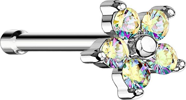 Produktbild Star Piercing Nasenstecker gerade silber Blume Kristall multicolor (Chirurgenstahl 316L, Messing)