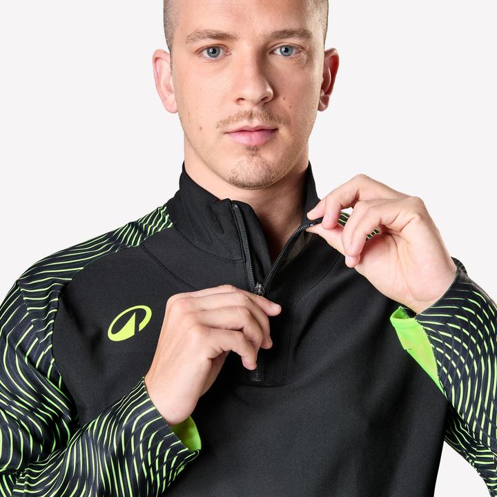 Produktbild Kipsta Damen/Herren Fussball Sweatshirt 1/2 Zip - VIRALTO Wave schwarz/neongelb (L)