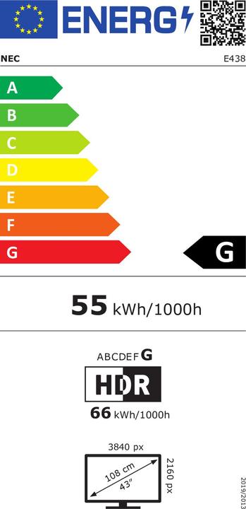 Energielabel NEC MultiSync E438 (3840 x 2160 Pixels, 43")