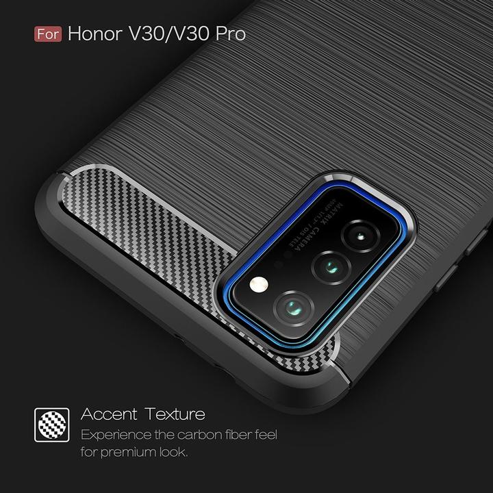 Produktbild König Design Hülle Handy Schutz für Huawei Honor V30 Case Cover Bumper Carbon Optik TPU Blau (Honor V30)