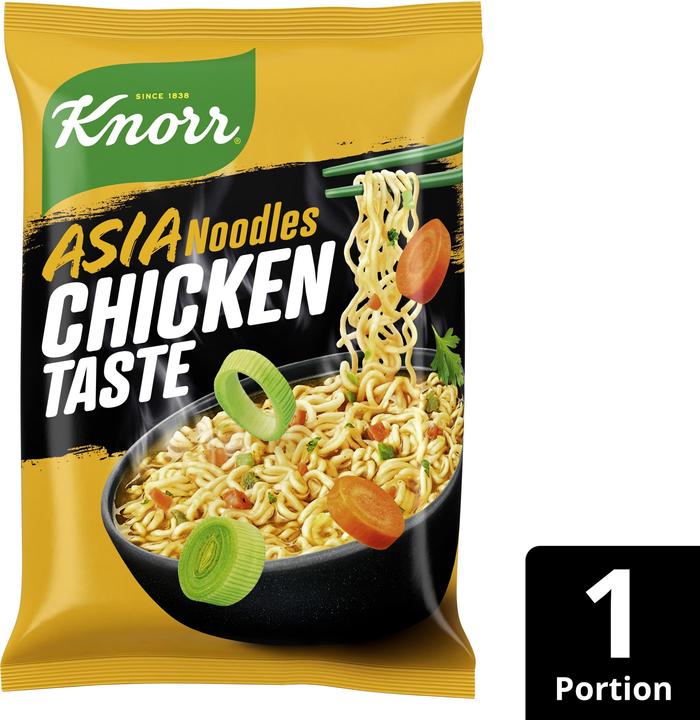 Produktbild Knorr Asia Noodles Chicken Beutel, Instant Asiatische Nudeln mit Poulet & Gemüse, in 3 Minuten zubereitet (70 g)